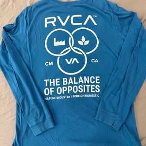 RVCA Men's Long Sleeve Graphic Tee - Blue with White Print